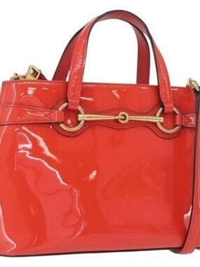 GUCCI Hand Bag Patent leather 2way Red Gold 371925 Auth BA12915